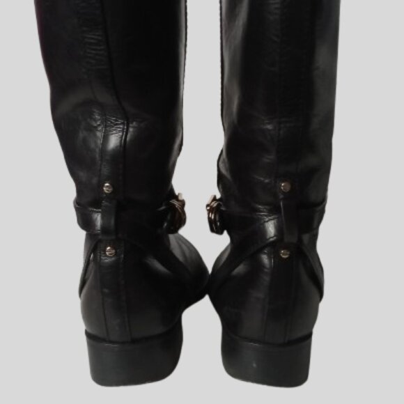 TORY BURCH LOGO CALISTA BLACK LEATHER KNEE HIGH EQUESTRIAN RIDING BOOTS 7.5 - Picture 7 of 10